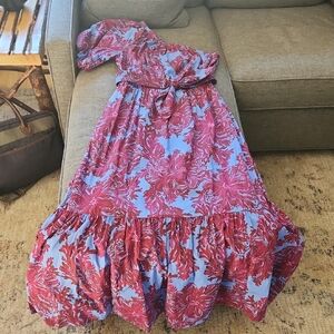 Lilly Pulitzer One Shoulder Dress in Red and Blue